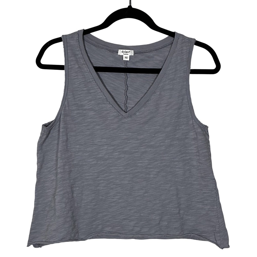 Dylan Gray Slub Cotton V-Neck‎ Tank Top M Raw Hem Boho Minimalist Lagenlook